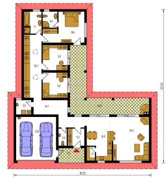 Image miroir | Plan de sol du rez-de-chaussée - BUNGALOW 143